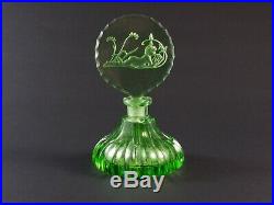 Vintage Czech Perfume Bottle Green Uranium with Nude Figure Topper Mint Cond