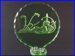 Vintage Czech Perfume Bottle Green Uranium with Nude Figure Topper Mint Cond
