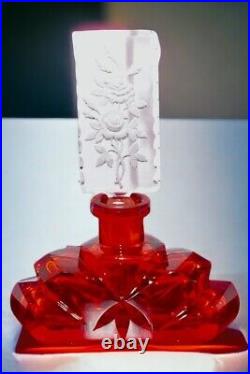 Vintage Czech Perfume Bottle Rare Red Vogel and Zappe Pristine