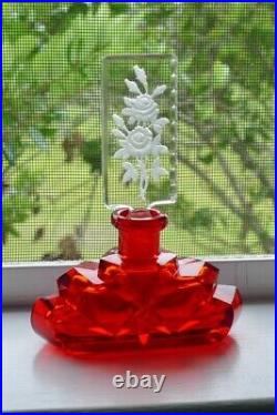 Vintage Czech Perfume Bottle Rare Red Vogel and Zappe Pristine