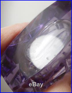 Vintage Czech Purple Amethyst Cut Glass Perfume Bottle withLong Dauber