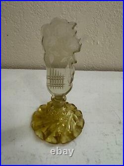 Vintage Czech Yellow Glass or Crystal Perfume Bottle Floral Stopper with Dauber