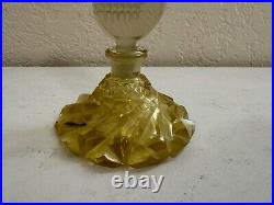 Vintage Czech Yellow Glass or Crystal Perfume Bottle Floral Stopper with Dauber