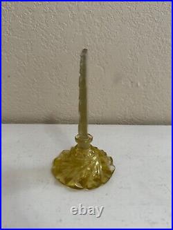 Vintage Czech Yellow Glass or Crystal Perfume Bottle Floral Stopper with Dauber