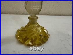 Vintage Czech Yellow Glass or Crystal Perfume Bottle Floral Stopper with Dauber