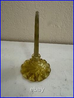 Vintage Czech Yellow Glass or Crystal Perfume Bottle Floral Stopper with Dauber