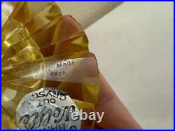 Vintage Czech Yellow Glass or Crystal Perfume Bottle Floral Stopper with Dauber