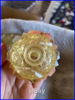 Vintage Czech intaglio Floral flowers stopper Yellow cut perfume bottle