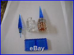 Vintage Czech perfume bottle twin set tray RARE BLUE and crystal with Dobbers