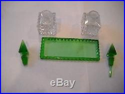 Vintage Czech perfume bottle twin set tray RARE GREEN and crystal partial Dobber