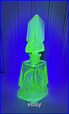 Vintage Czechoslovakia Art Deco Vaseline Uranium Glass Perfume Bottle