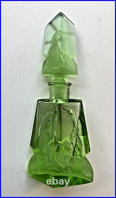 Vintage Czechoslovakia Art Deco Vaseline Uranium Glass Perfume Bottle