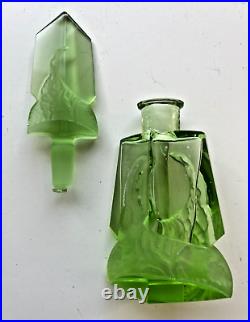 Vintage Czechoslovakia Art Deco Vaseline Uranium Glass Perfume Bottle