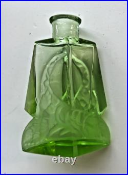 Vintage Czechoslovakia Art Deco Vaseline Uranium Glass Perfume Bottle