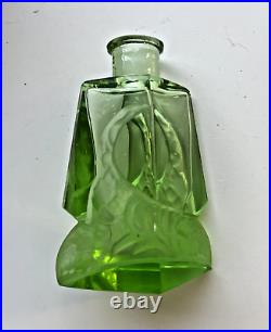 Vintage Czechoslovakia Art Deco Vaseline Uranium Glass Perfume Bottle