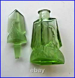 Vintage Czechoslovakia Art Deco Vaseline Uranium Glass Perfume Bottle