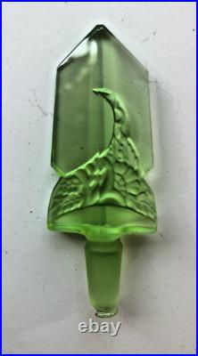 Vintage Czechoslovakia Art Deco Vaseline Uranium Glass Perfume Bottle