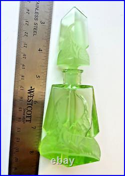 Vintage Czechoslovakia Art Deco Vaseline Uranium Glass Perfume Bottle