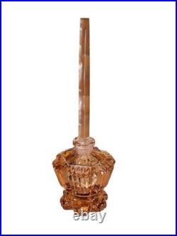 Vintage Czechoslovakia Cut Glass Art Deco Pink Perfume Bottle Floral Stopper