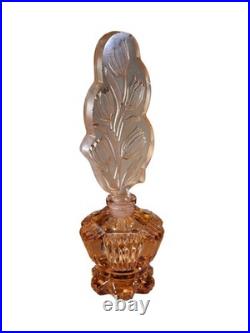 Vintage Czechoslovakia Cut Glass Art Deco Pink Perfume Bottle Floral Stopper