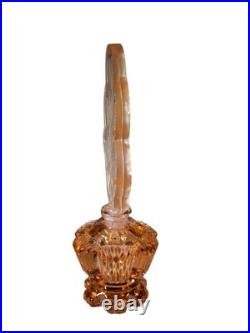 Vintage Czechoslovakia Cut Glass Art Deco Pink Perfume Bottle Floral Stopper