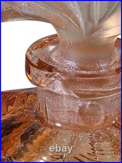 Vintage Czechoslovakia Cut Glass Art Deco Pink Perfume Bottle Floral Stopper