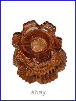 Vintage Czechoslovakia Cut Glass Art Deco Pink Perfume Bottle Floral Stopper