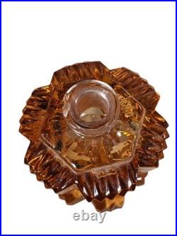 Vintage Czechoslovakia Cut Glass Art Deco Pink Perfume Bottle Floral Stopper