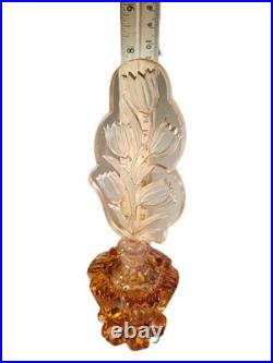 Vintage Czechoslovakia Cut Glass Art Deco Pink Perfume Bottle Floral Stopper