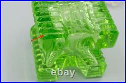 Vintage Czechoslovakia Green Cut Crystal Perfume Bottle, Hexagonal Cuts, Stopper