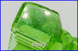 Vintage Czechoslovakia Green Cut Crystal Perfume Bottle, Hexagonal Cuts, Stopper