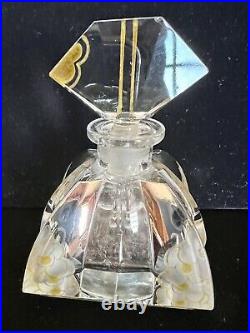 Vintage Czechoslovakia Perfume Bottle Art Deco Etched Enamel Bohemian Glass