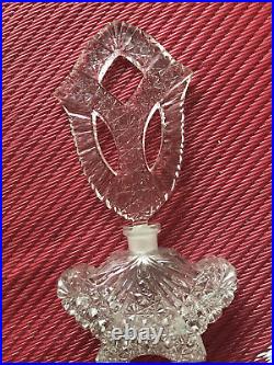 Vintage Czechoslovakian Cut Crystal Perfume Bottle TALL Rare Art Deco