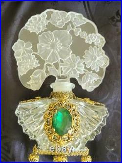 Vintage Czechoslovakian Green Jeweled Perfume Bottle Czech