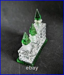 Vintage Czechoslovakian green cut glass perfume bottle set Vintage Czechoslovakian green cut glass perfume bottle set