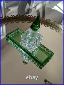 Vintage Czechoslovakian green cut glass perfume bottle set Vintage Czechoslovakian green cut glass perfume bottle set