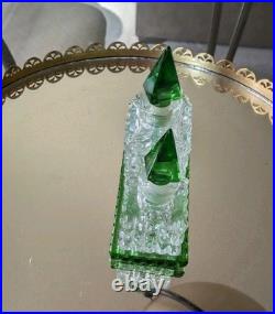 Vintage Czechoslovakian green cut glass perfume bottle set Vintage Czechoslovakian green cut glass perfume bottle set