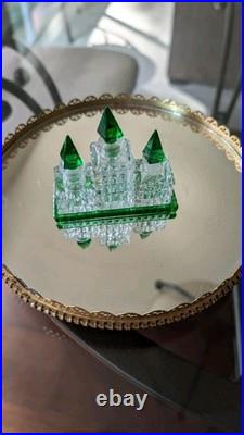 Vintage Czechoslovakian green cut glass perfume bottle set Vintage Czechoslovakian green cut glass perfume bottle set
