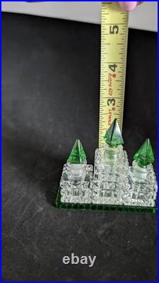 Vintage Czechoslovakian green cut glass perfume bottle set Vintage Czechoslovakian green cut glass perfume bottle set