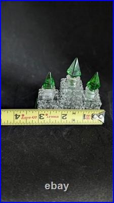 Vintage Czechoslovakian green cut glass perfume bottle set Vintage Czechoslovakian green cut glass perfume bottle set