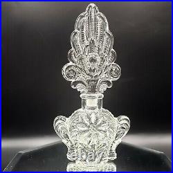 Vintage Daisy Perfume Bottle Stopper Pressed Clear Art Glass 7.5 Vanity Luxe