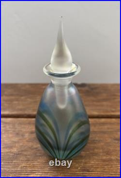 Vintage David Lotton 1985 Art Glass Iridescent Pulled Perfume Bottle With Stopper