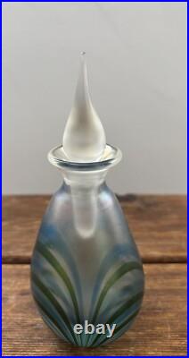 Vintage David Lotton 1985 Art Glass Iridescent Pulled Perfume Bottle With Stopper