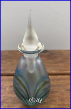 Vintage David Lotton 1985 Art Glass Iridescent Pulled Perfume Bottle With Stopper