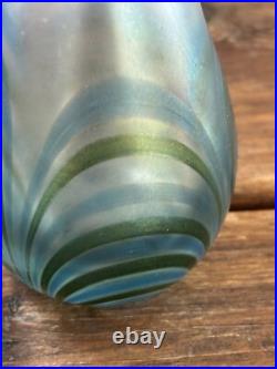 Vintage David Lotton 1985 Art Glass Iridescent Pulled Perfume Bottle With Stopper