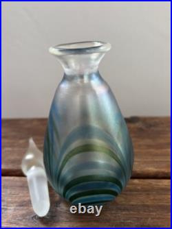Vintage David Lotton 1985 Art Glass Iridescent Pulled Perfume Bottle With Stopper