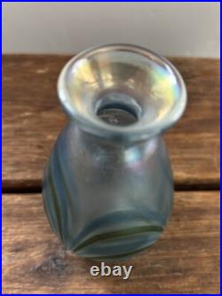 Vintage David Lotton 1985 Art Glass Iridescent Pulled Perfume Bottle With Stopper