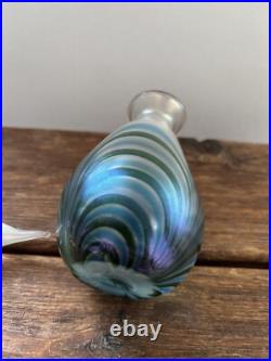 Vintage David Lotton 1985 Art Glass Iridescent Pulled Perfume Bottle With Stopper