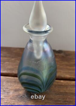 Vintage David Lotton 1985 Art Glass Iridescent Pulled Perfume Bottle With Stopper