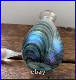Vintage David Lotton 1985 Art Glass Iridescent Pulled Perfume Bottle With Stopper